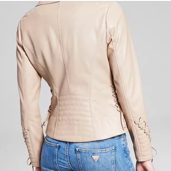 GUESS Women's Faux-Leather Asymmetric Moto Coat leather jacket size XXL latte - Picture 5 of 12